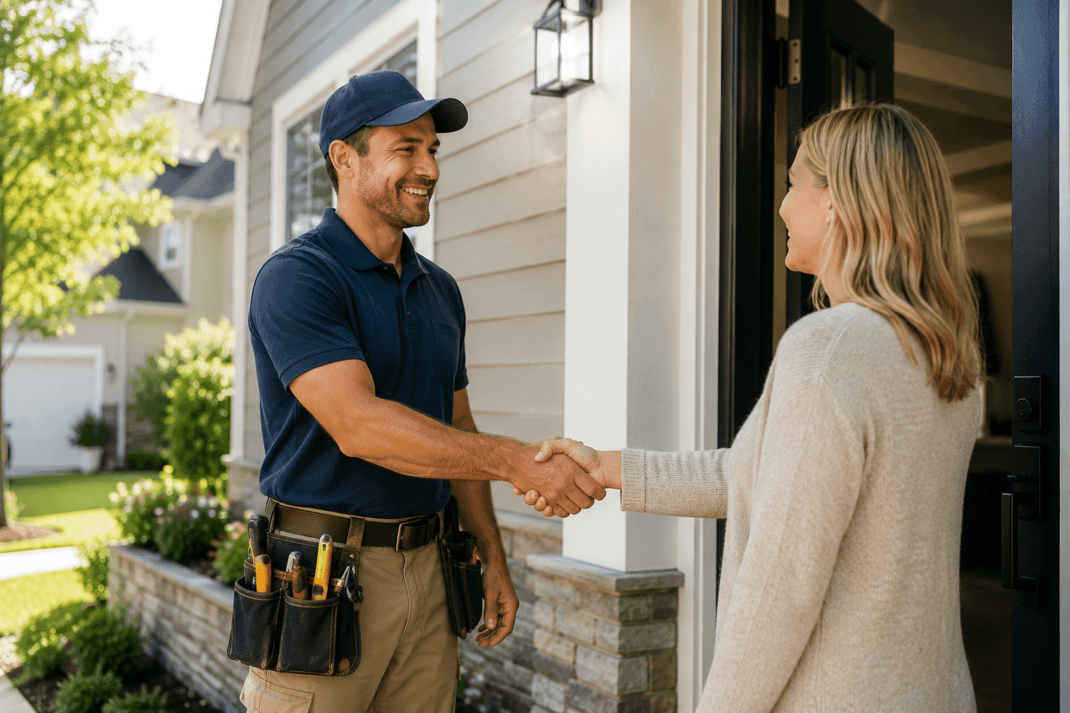 Contractor shaking hands with a homeowner