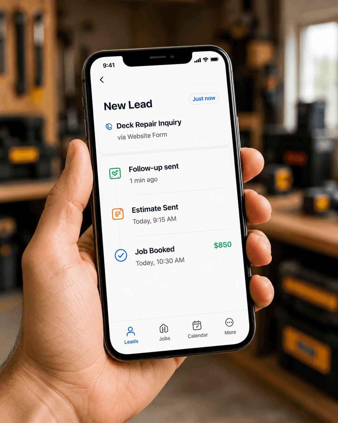 HandymanBeacon mobile lead workflow on a phone